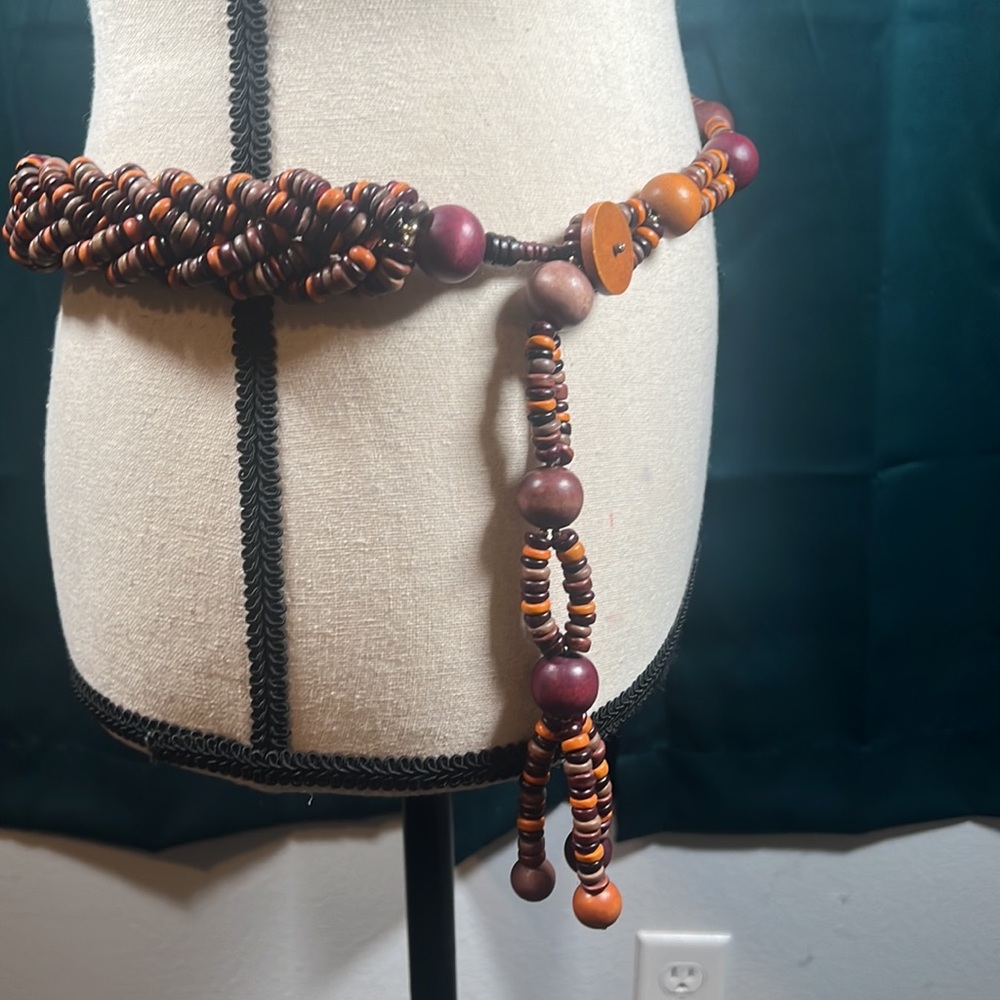 Vintage Wood Bead And Tassel Belt - image 7
